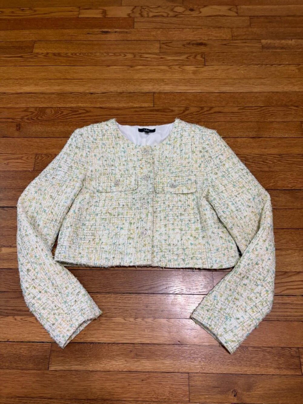 Lulus Womens Cropped Blazer Jacket Size Medium Colorful Ivory Speckled Knit